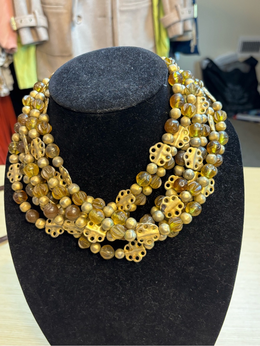 Anne Klein Couture Multi Strand Glass Bead Runway Statement Vintage Necklace